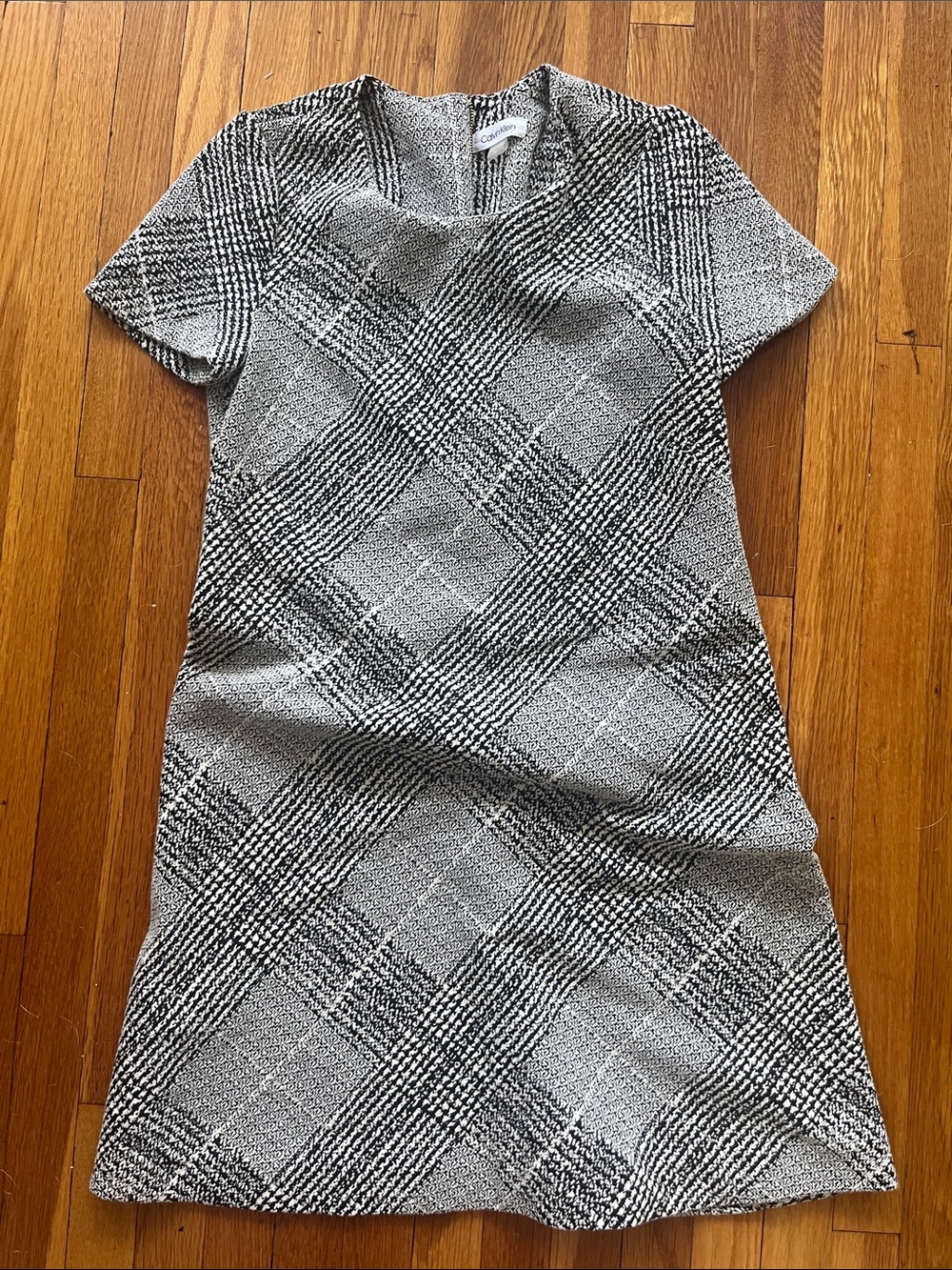 Calvin Klein Black & Cream Plaid Knit Mini Dress